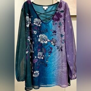 Criss-Cross Purple and Teal Top